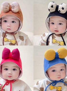 婴儿帽子春秋季包脸护耳帽新生儿宝宝系带防风护囟门胎帽可爱冬帽