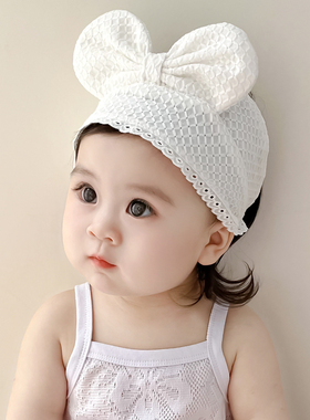 婴儿帽子夏季透气薄款小月龄女宝宝护囟门帽空顶新生婴儿胎帽发带