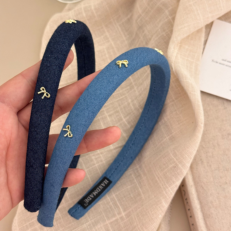 复古牛仔蓝结发箍女高颅顶压发