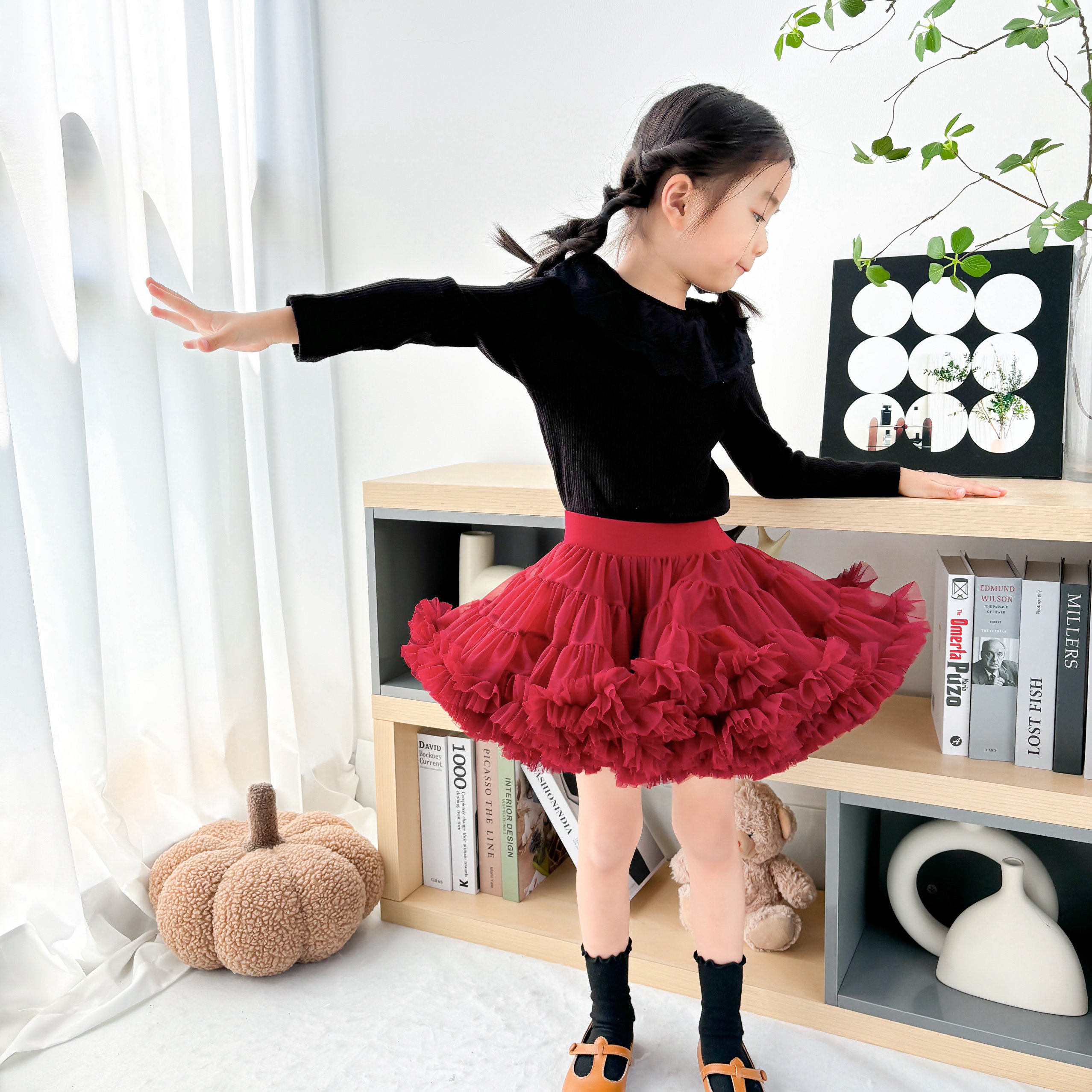儿童半身裙2024秋新款女童裙子洋气女宝宝tutu裙蓬蓬裙红色拜年装