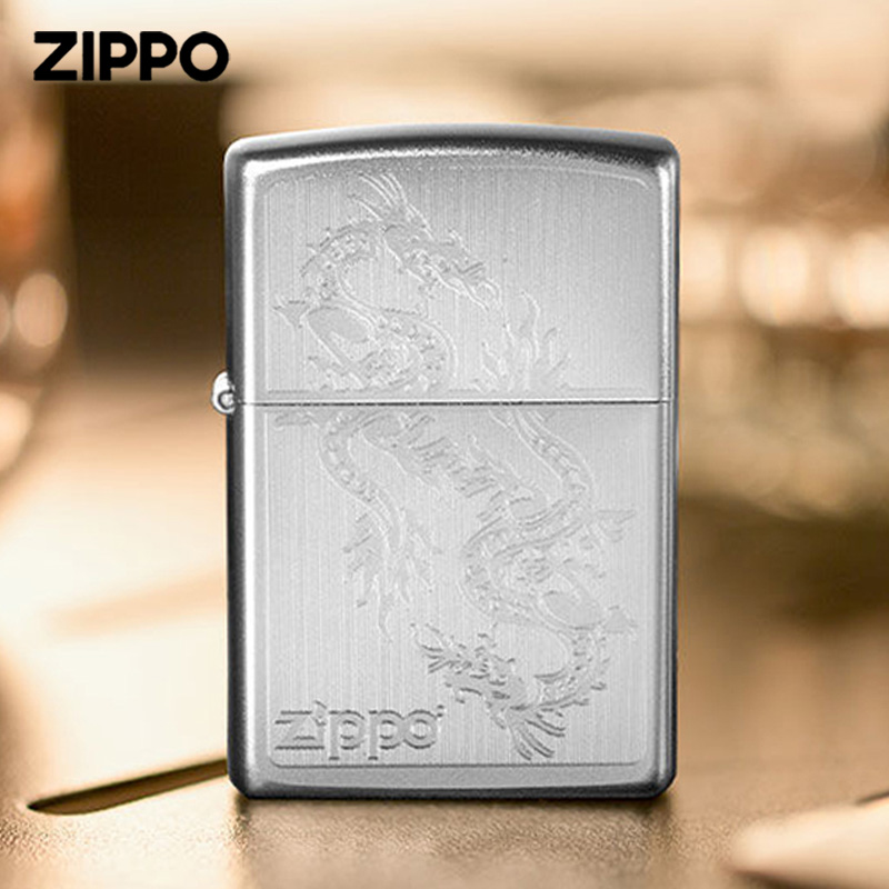 Zippo打火机缎砂镀铬-双龙会