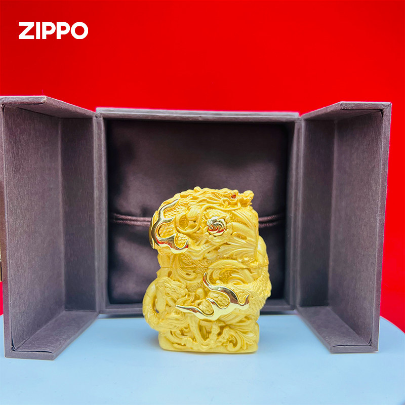 ZIPPO打火机防风花丝珐琅镀金盘龙套壳古法金龙礼盒包装送礼男士