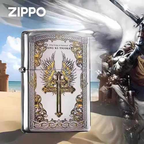zippo正版打火机 天使之剑神圣审判精雕刻双面男士防风煤油打火机