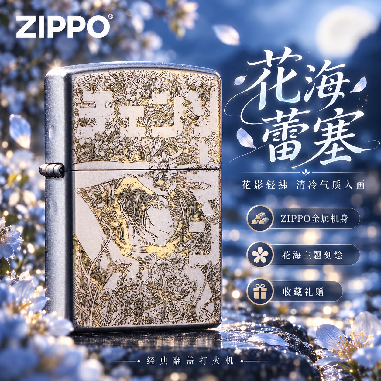 ZIPPO打火机正版花海蕾塞联名角色电锯人防风煤油收藏送礼盒男友