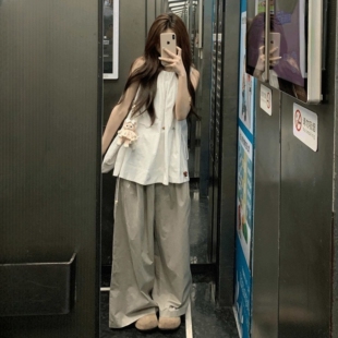 减龄甜美休闲运动套装女夏学生宽松韩版时尚无袖上衣阔腿裤两件套