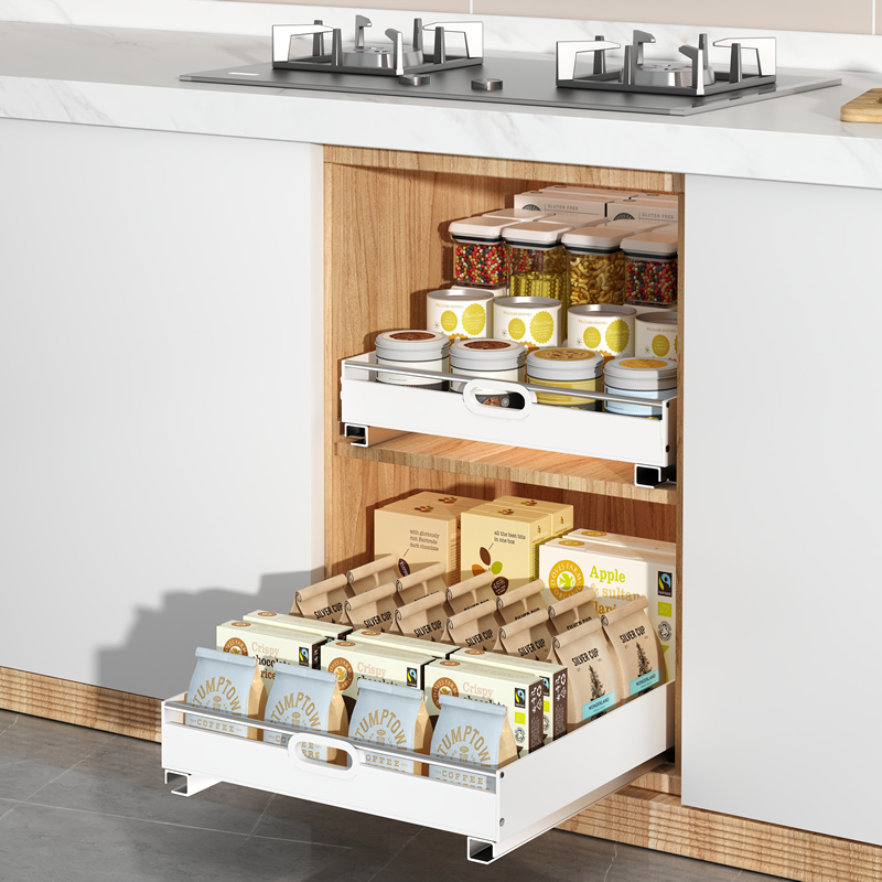 厨房水槽下收纳拉篮双层抽屉式置物架多功能储物架调味50斤承重