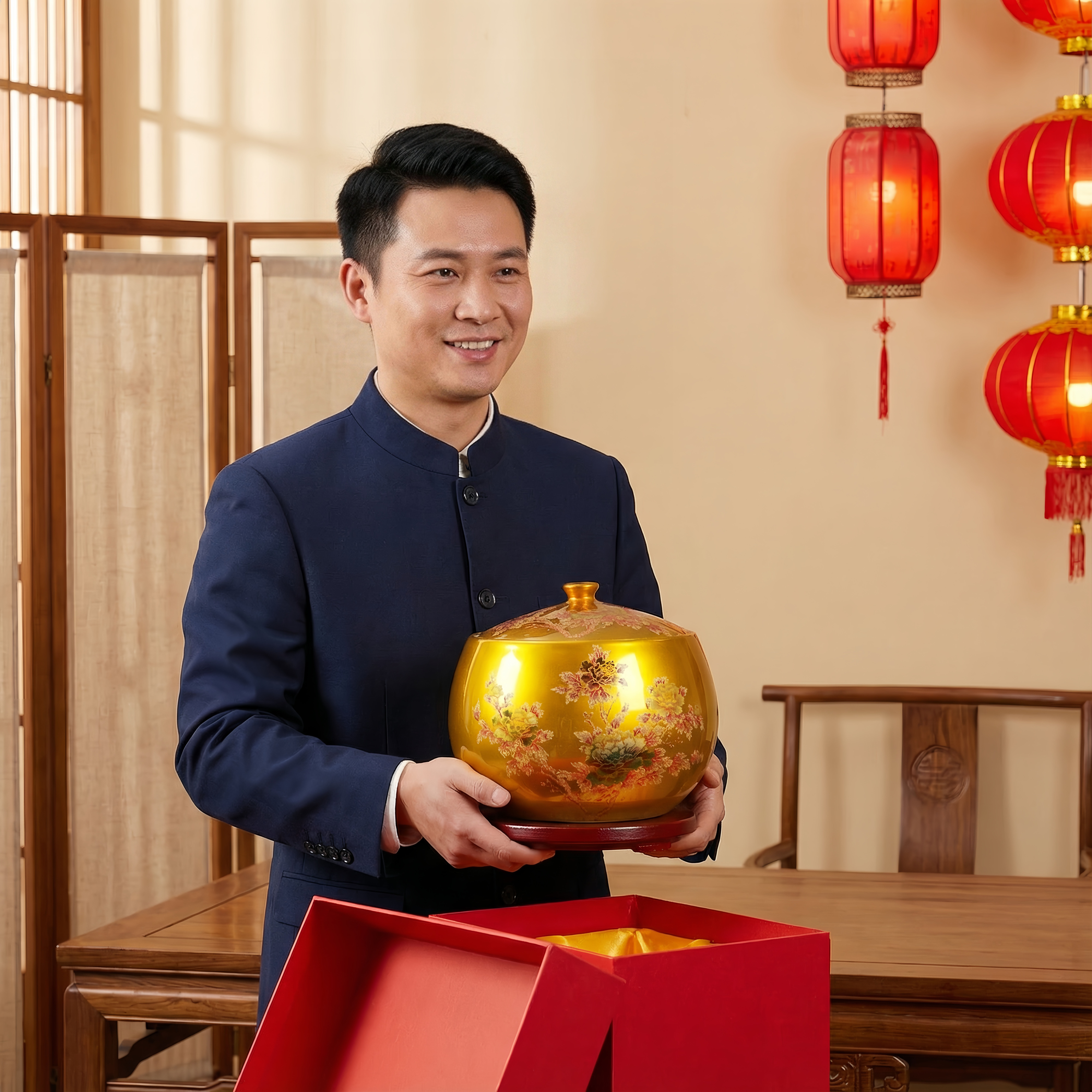 景德镇陶瓷中式带盖防潮米缸罐子