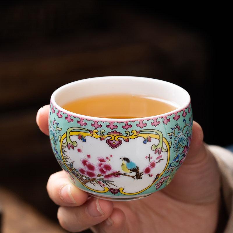趴花瓷茶杯复古珐琅彩陶瓷功夫单杯主人杯茶具茶盏茶碗专人品茗杯