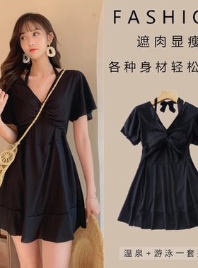 大码胖mm连体裙式泳衣女显瘦遮肚保守微胖女孩高级感泡温泉新款夏