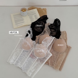 纯欲宫廷风甜欲少女重工蕾丝软鱼骨胸衣内搭外穿抹胸内衣聚拢显大