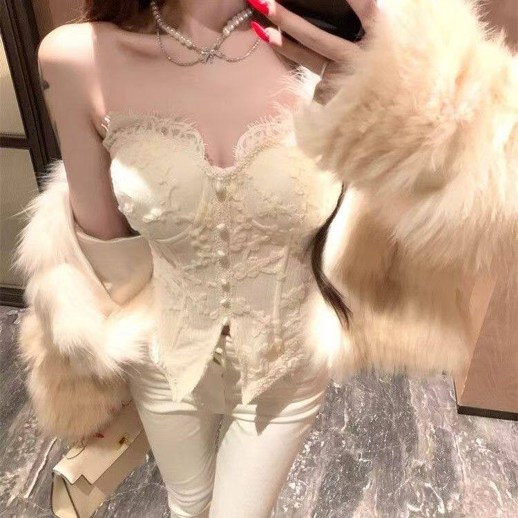 纯欲黑色蕾丝拼接抹胸背心女鱼骨胸衣内搭性感带胸垫上衣外穿夏季,女士内衣/男士内衣/家居服,抹胸,淘宝优惠券,粉丝福利购,淘宝优惠卷