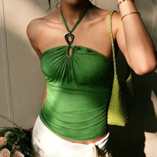 Style Vacation Green Top复古木质扣装 吊带女 Pure 饰修身 Desire