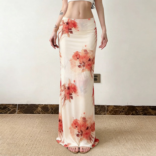 Low Skirt夏季 Waist Midi 度假风多巴胺沙滩长裙女 Casual Floral