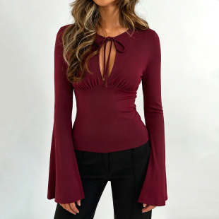 Bow Sheer Tie Flare Tee 镂空蝴蝶结绑带喇叭袖 Sleeve 辣妹T恤