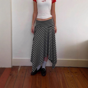 Stripe Vintage Low Rise Skirt 夏季 Asym 复古条纹低腰不规则裙