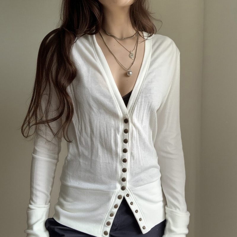 2025夏季新品基础纯色排扣V领针