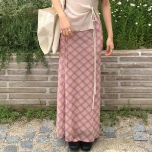 Plaid Pink Mesh Bodycon Skirt 夏季 Maxi 粉色格纹网纱包臀长裙