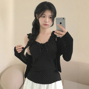 Polka Dot Ruffle 夏季 Neck 显瘦V领背心 Cami 波点木耳边修身