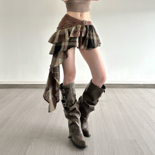 Asymmetric Patchwork Skirt Plaid 格纹拼接不规则下摆短裙