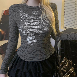 Round Distressed Neck Long Tee 破洞针织修身 Sleeve 圆领长袖