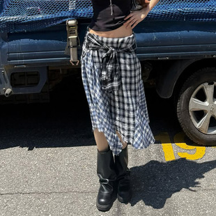 hot plaid girl skirt美式 子拼接辣妹半裙 College 学院风格 style