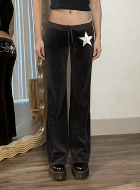 秋季黑色刺绣系带长裤 Black Embroidery Drawstring Pants