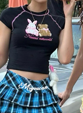 圆领撞色修身短袖 Letter Neck Contrast Slim Short Sleeve Tee