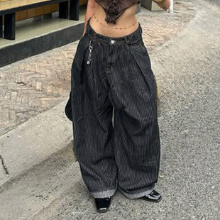 水洗条纹弯刀宽松牛仔裤 Loose Washed Curved Jeans Stripe 秋季