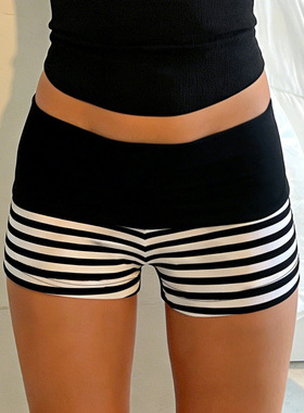 夏季条纹撞色低腰短裤 Stripe Contrast Low Rise Bodycon Shorts