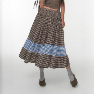 Contrast 夏季 Patchwork Plaid Skirt 格子拼接撞色设计半身裙