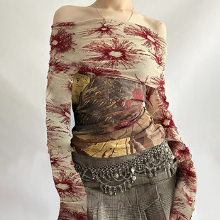 Off Floral Shoulder Long Tee 植物印花一字肩长袖 Sleeve T恤