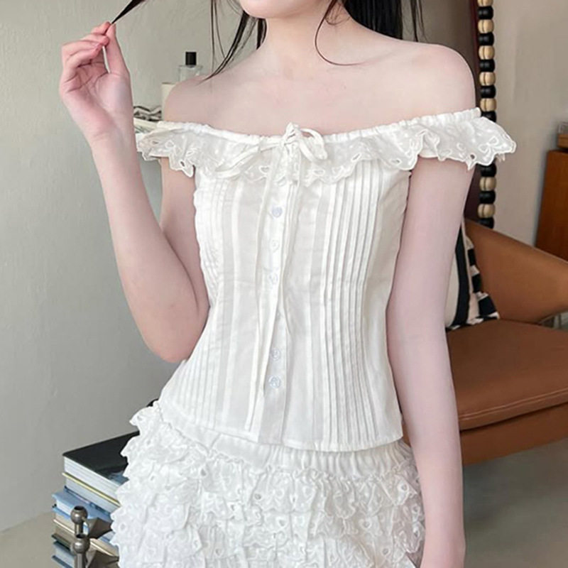 2026夏季荷叶边一字领修身短袖T恤 Ruffle Short Sleeve Tee
