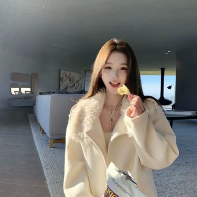 JMSHOP 冬日暮雪 羊羔毛环保皮草拼接毛呢外套短款大衣