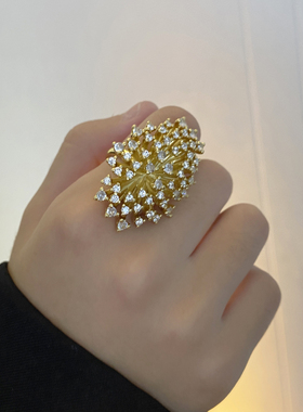 女金属夸张镶钻烟花戒指指环