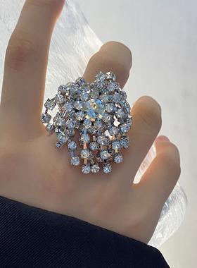 女金属复古流苏镶钻烟花戒指指环