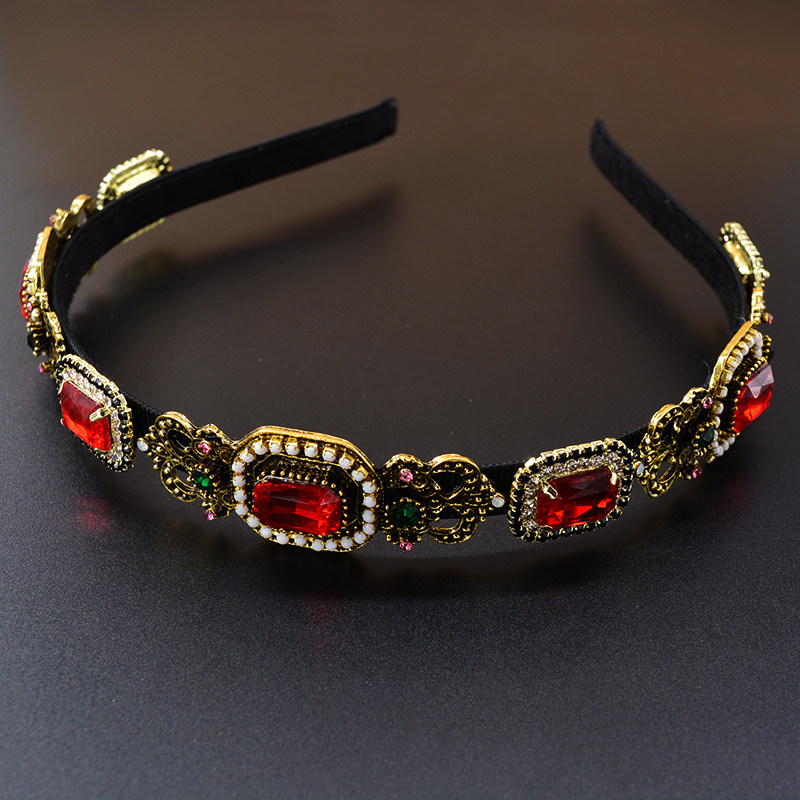 2020发箍女欧美宫廷复古民族风彩钻头箍 布艺镶钻宽发卡异域风情