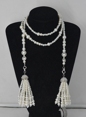 珍珠串珠女长款流水项链锁骨链