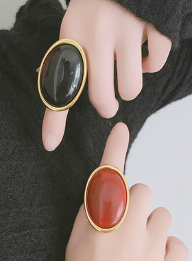 日韩风轻奢椭圆宝石金属女戒