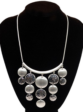 欧美夸张短款圆形钱币项链