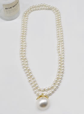 合金女长款珍珠毛衣链项链