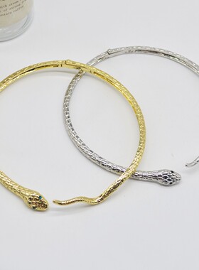 朋克风金属镶钻蛇形蛇骨链