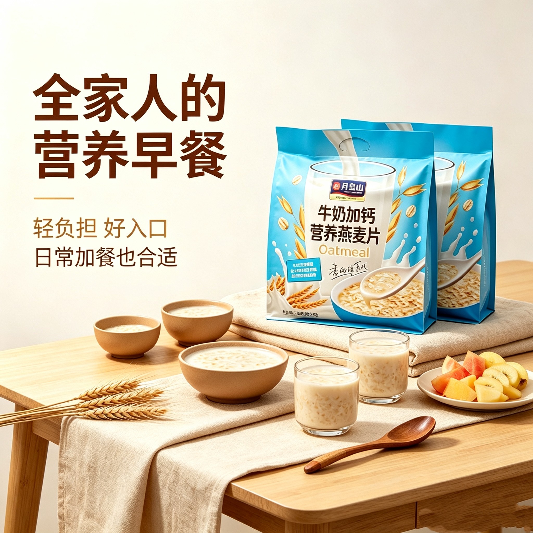 月皇山牛奶加钙即食早餐燕麦片