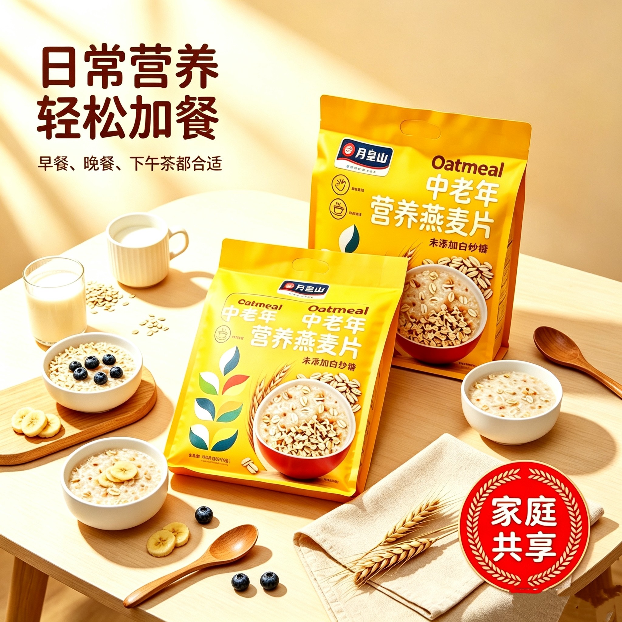 月皇山无蔗糖即食中老年燕麦片