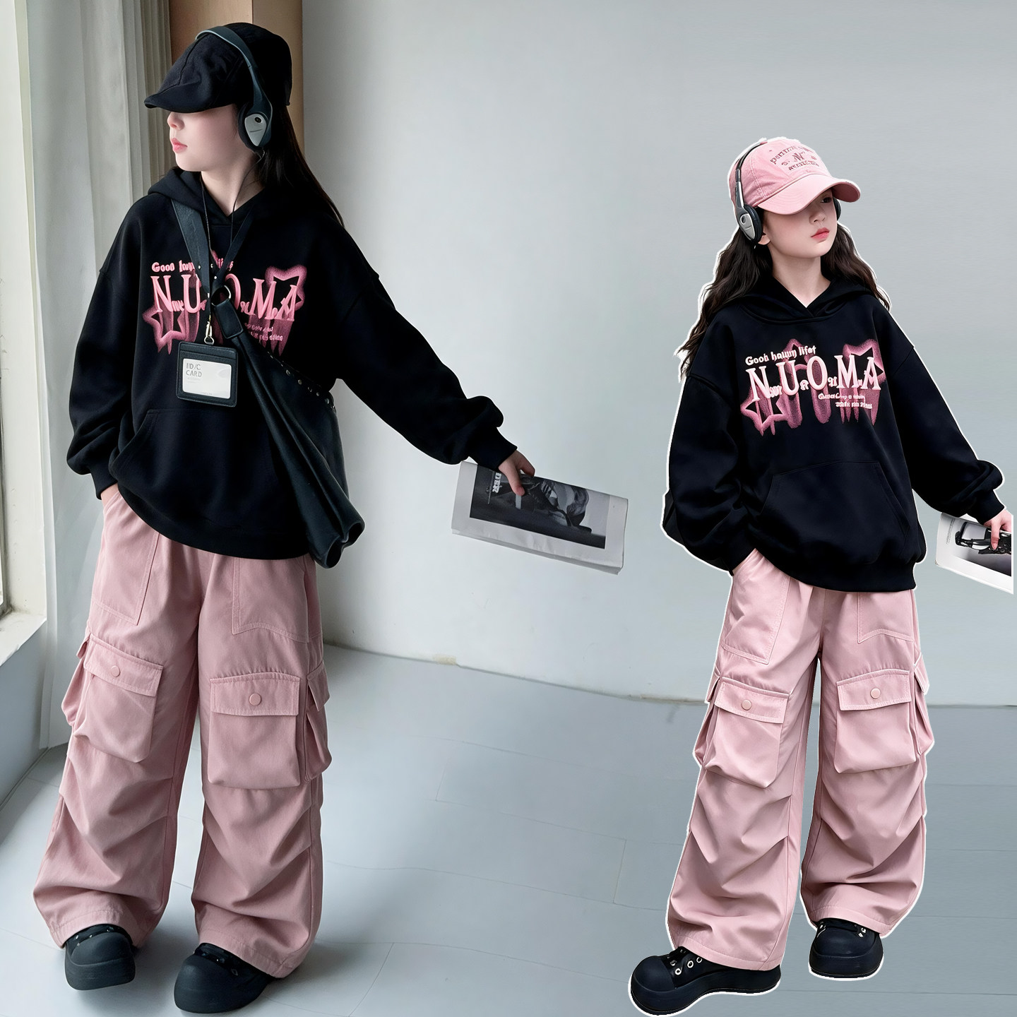女大童春秋嘻哈连帽卫衣套装