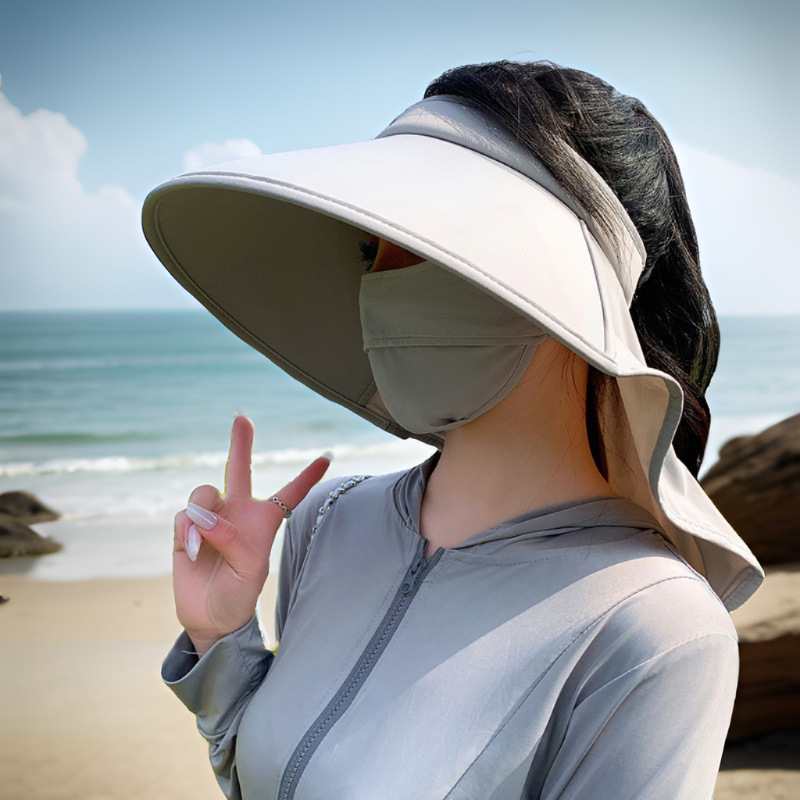New large brim sun protection hat, face covering shawl hat