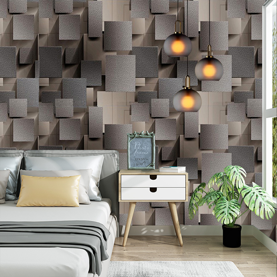 3D self-adhesive wallpaper background wall立体方形自粘墙纸