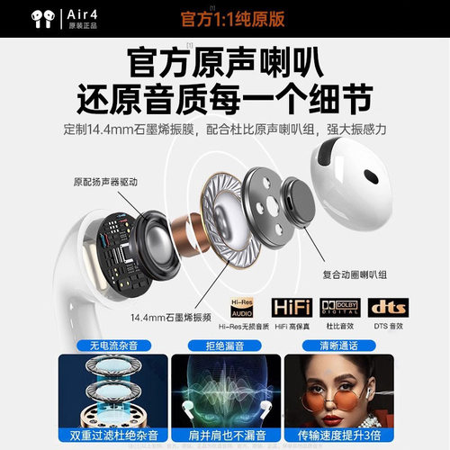 2024新款华强北Air杰里中科悦虎Pods4适用苹果主动降噪蓝牙耳机