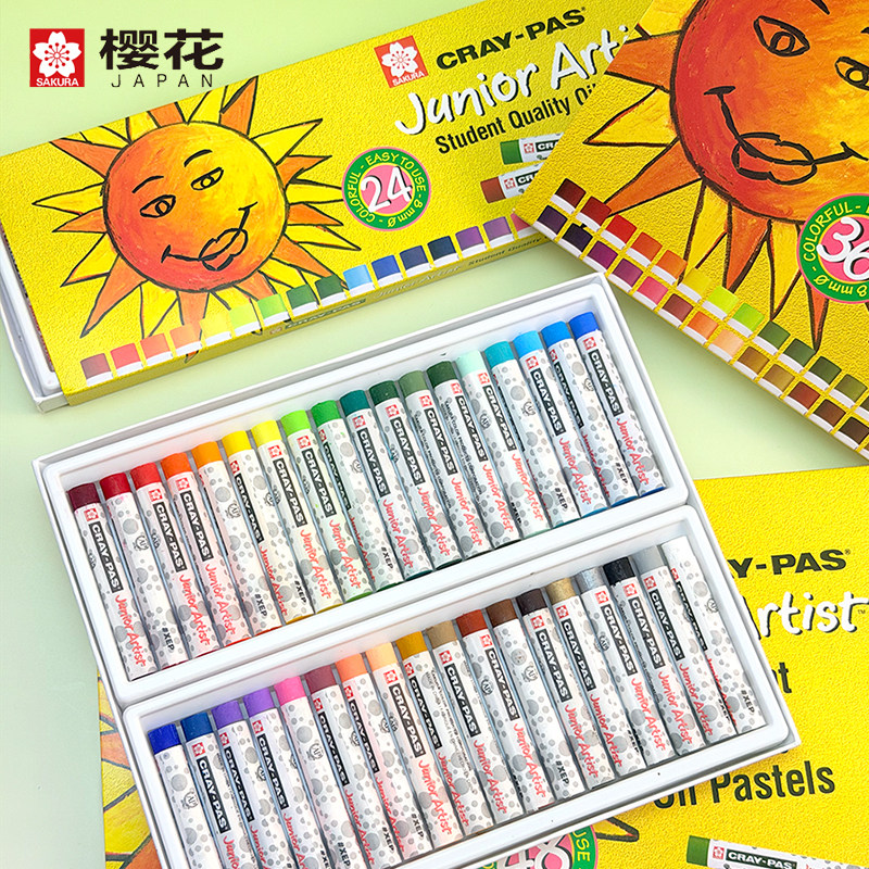日本SAKURA樱花牌油画棒小学生不脏手蜡笔幼儿园专用diy套装儿童涂鸦笔蜡笔画填色宝宝美术绘画画笔腊笔彩色