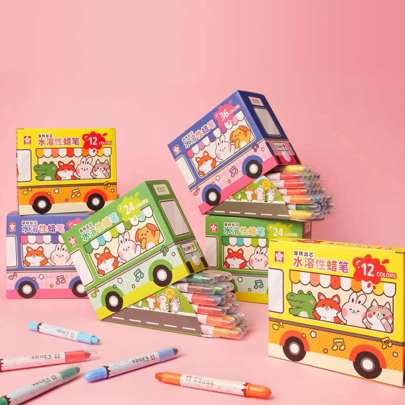 SAKURA樱花牌水溶性旋转蜡笔24色幼儿园专用可水洗不脏手油画棒儿童小学生彩色画画笔美术绘画腊笔涂鸦蜡笔画