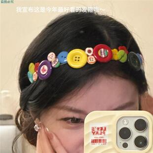 纽扣发箍创意超可爱甜美发箍多巴胺韩系刘海bb夹头饰拍照出片神器